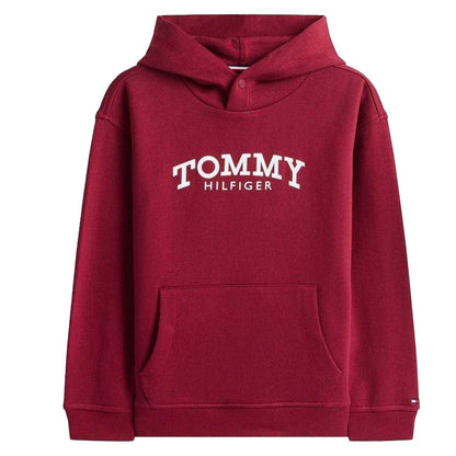 Cherry Red - Front - Tommy Hilfiger Childrens-Kids Logo Hooded Drawstring Hoodie