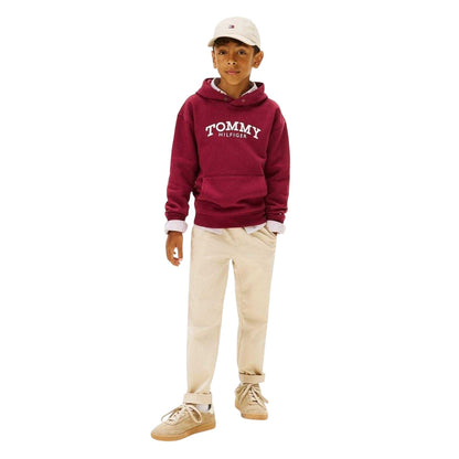 Cherry Red - Pack Shot - Tommy Hilfiger Childrens-Kids Logo Hooded Drawstring Hoodie