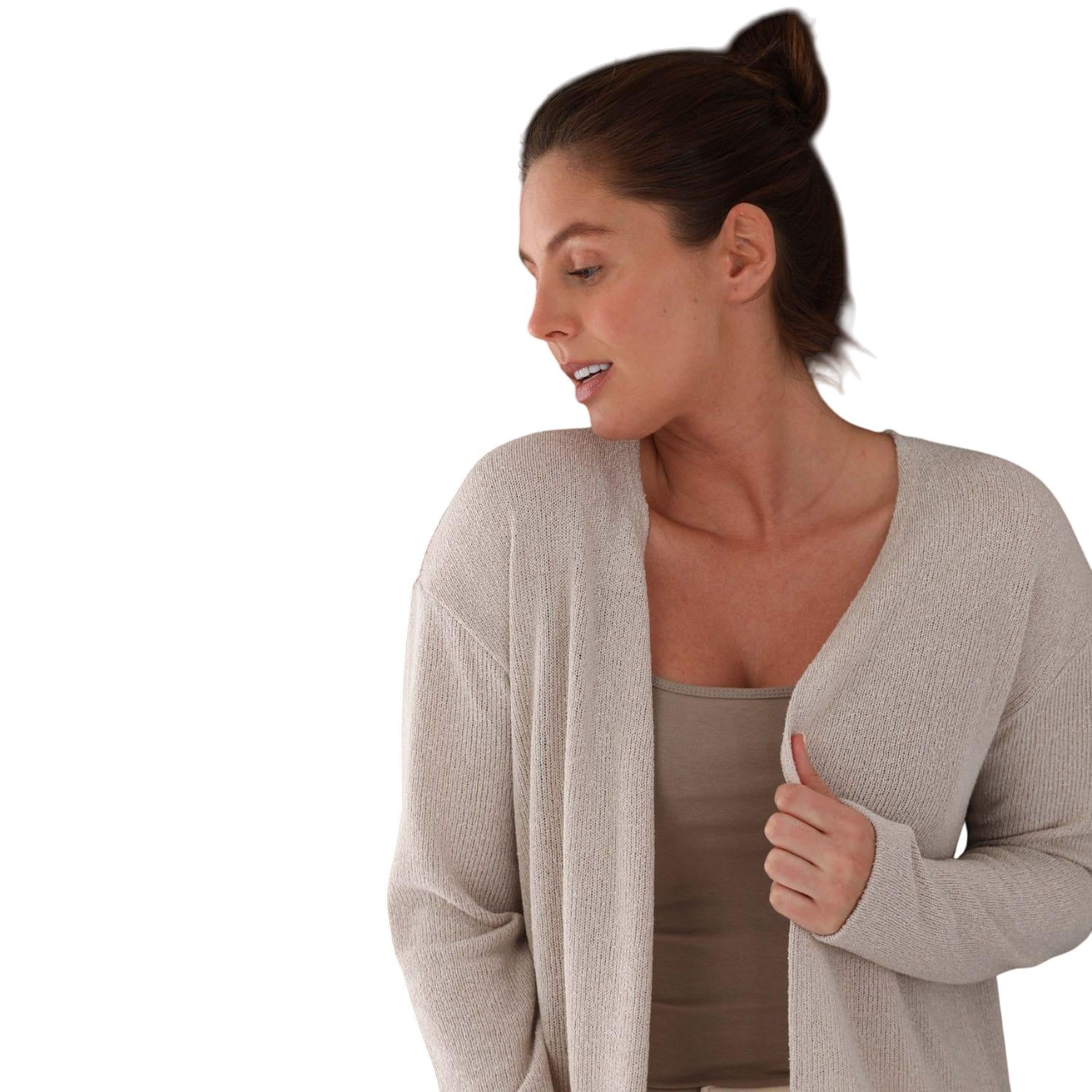 Oatmeal - Side - Vero Moda Womens-Ladies Eddie Open Cardigan
