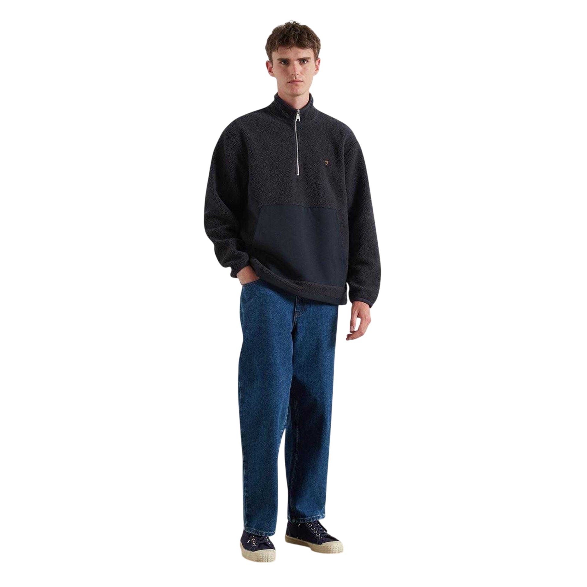 True Navy - Side - Farah Mens Quarter Zip Fleece