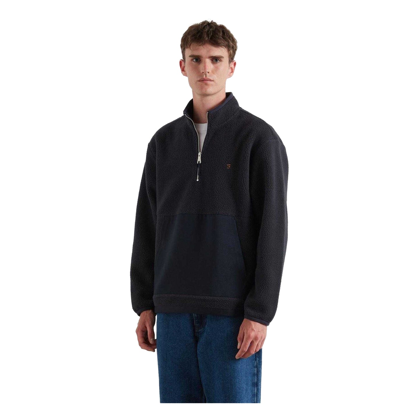 True Navy - Front - Farah Mens Quarter Zip Fleece