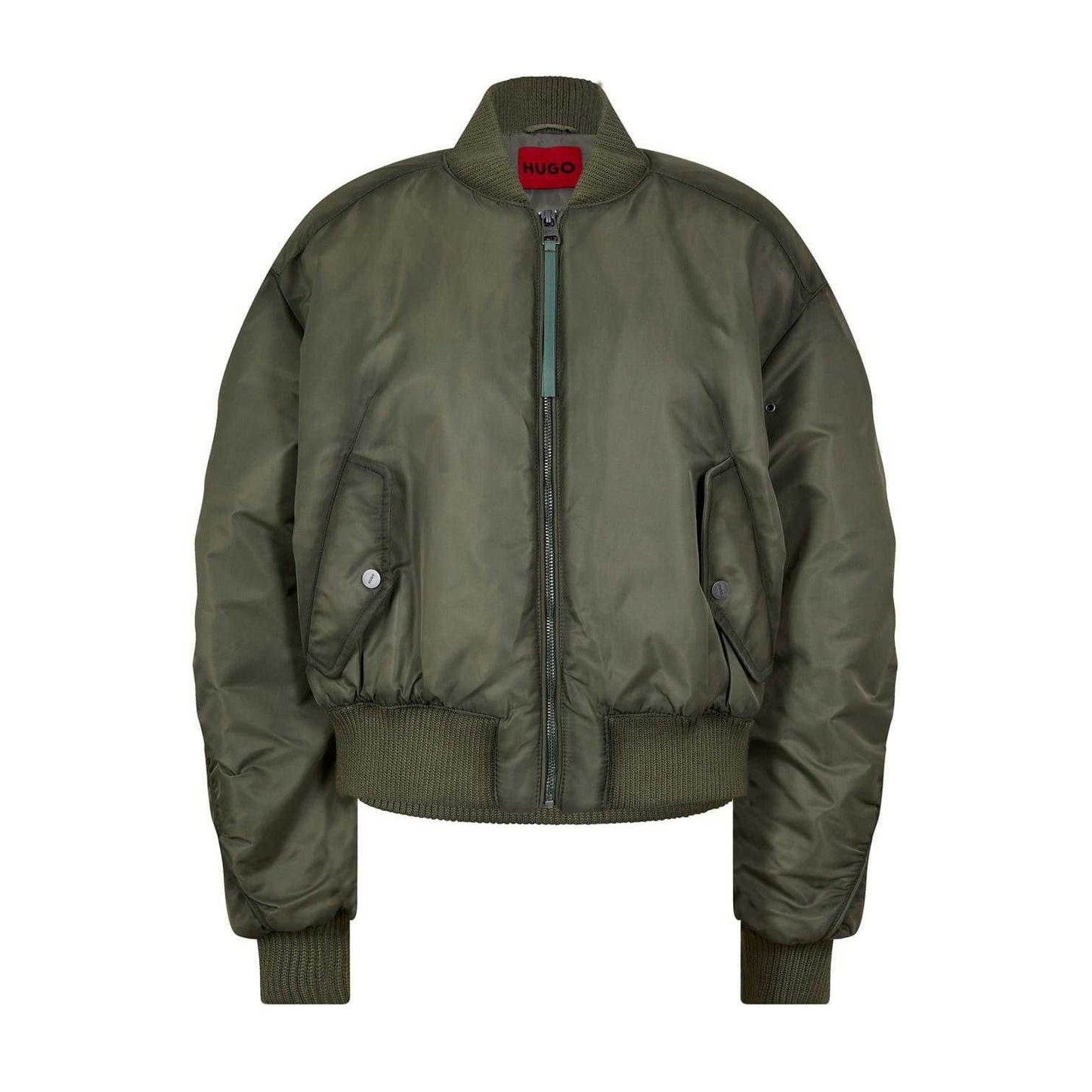 Mid Green - Front - Hugo Womens-Ladies Ferida Satin Padded Bomber Jacket