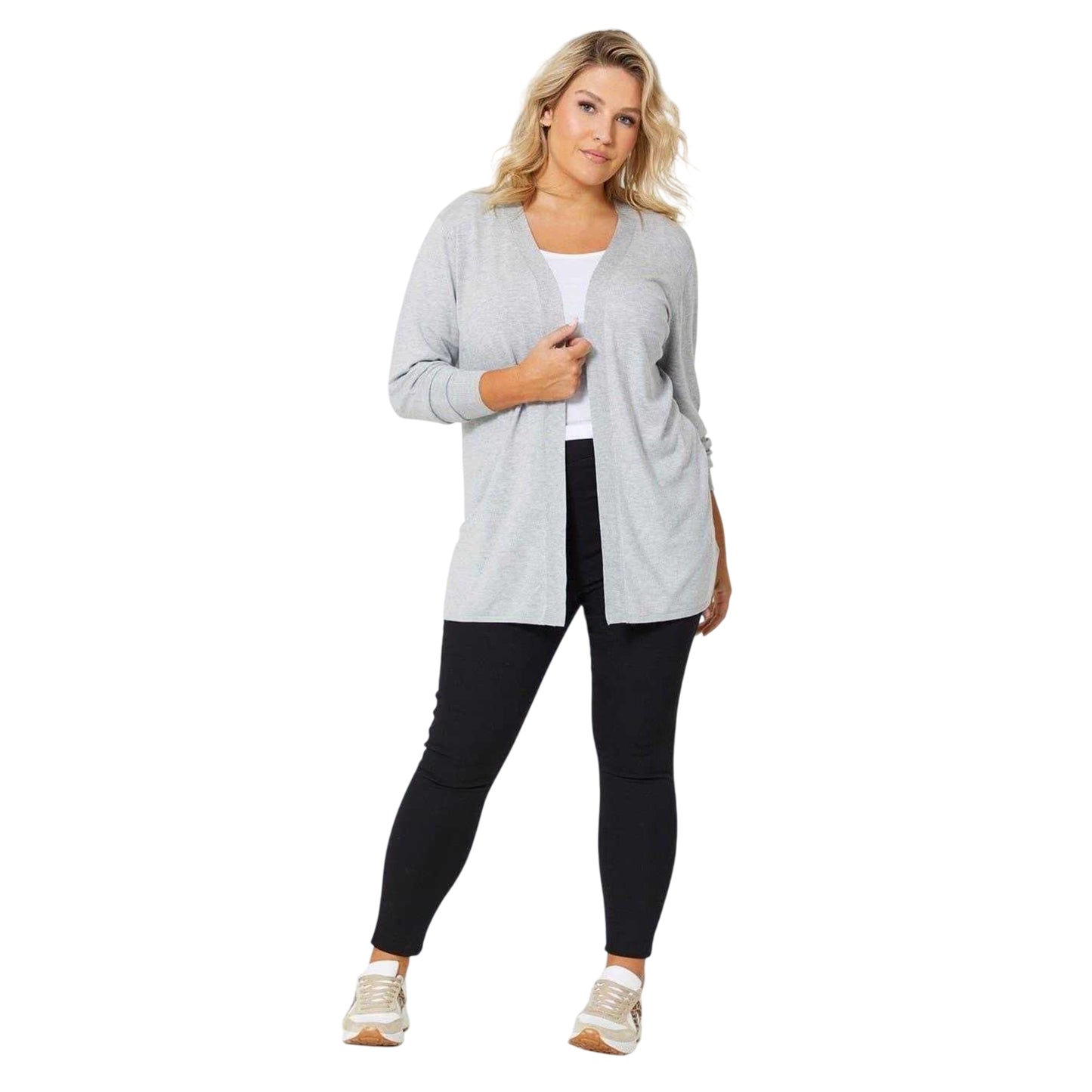 Grey - Side - Be You Womens-Ladies Edge To Edge Cardigan