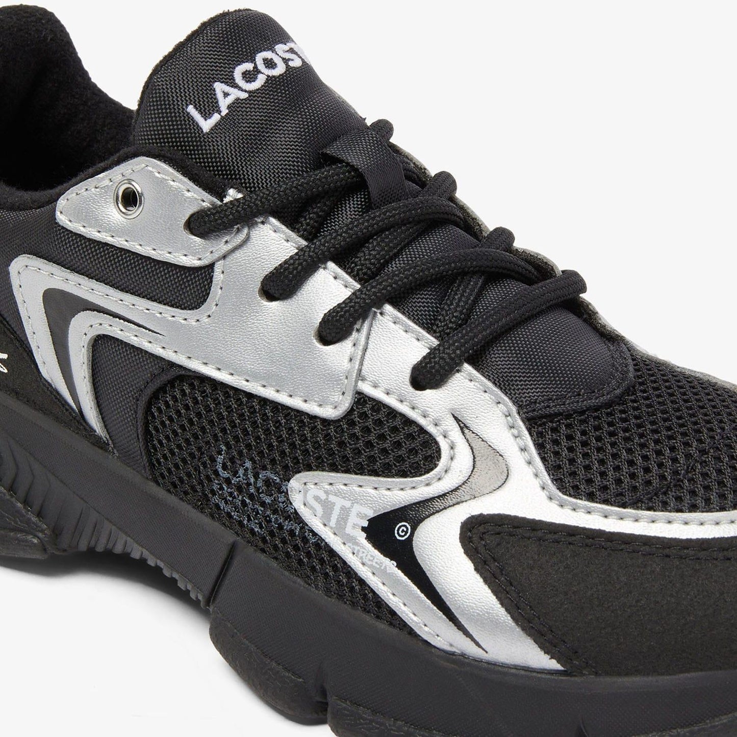 Black Silver - Close up - Lacoste Childrens-Kids L003 Neo Trainers
