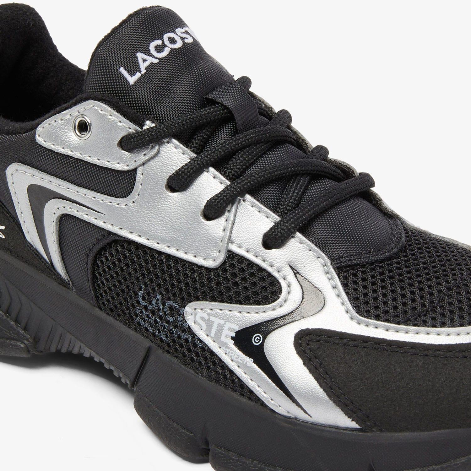 Black Silver - Close up - Lacoste Childrens-Kids L003 Neo Trainers
