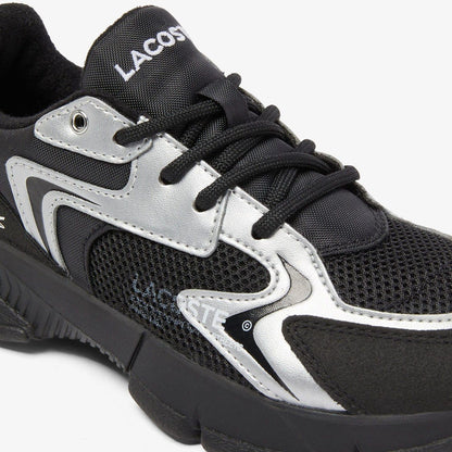 Black Silver - Close up - Lacoste Childrens-Kids L003 Neo Trainers