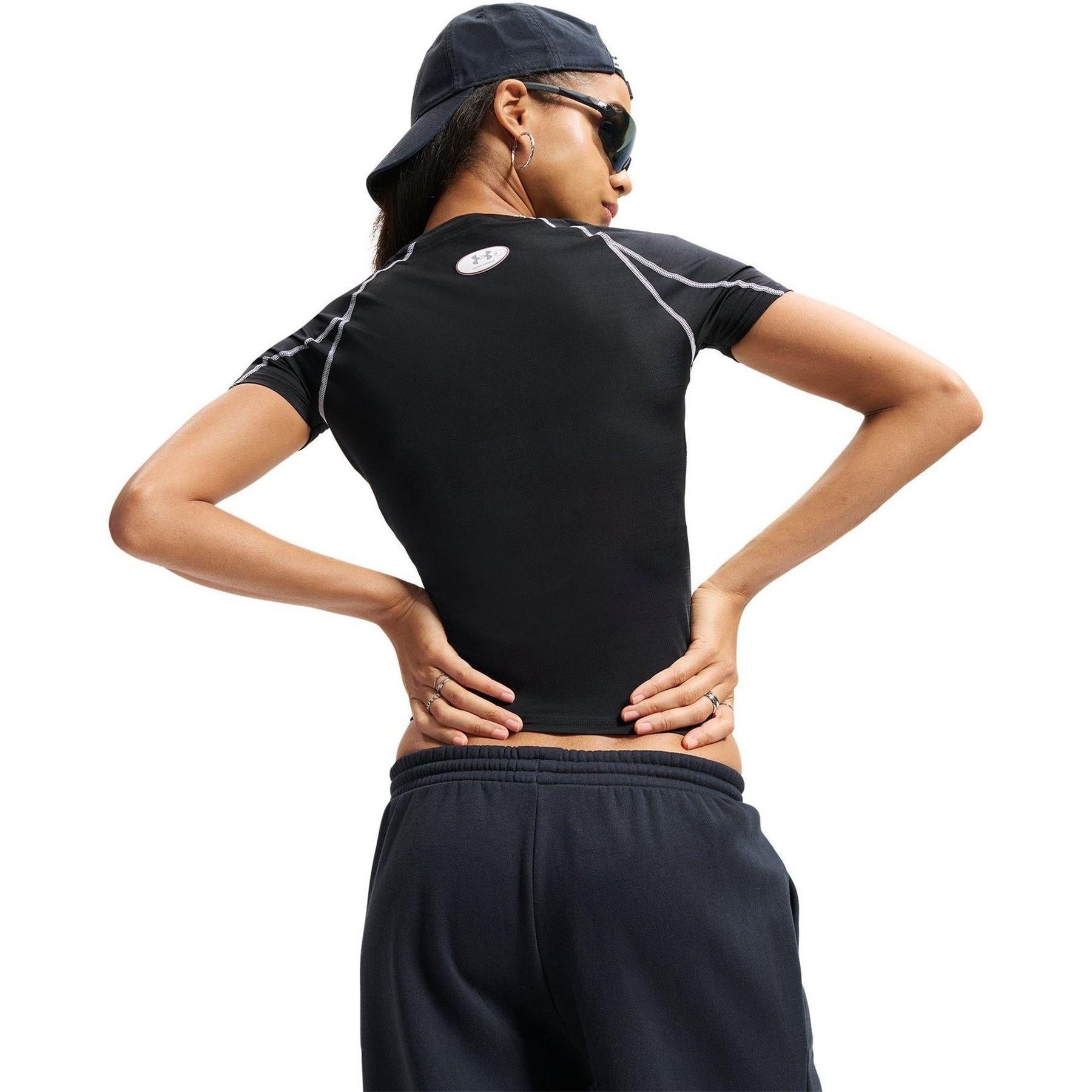Black - Side - Under Armour Womens-Ladies Elite HeatGear Performance Top
