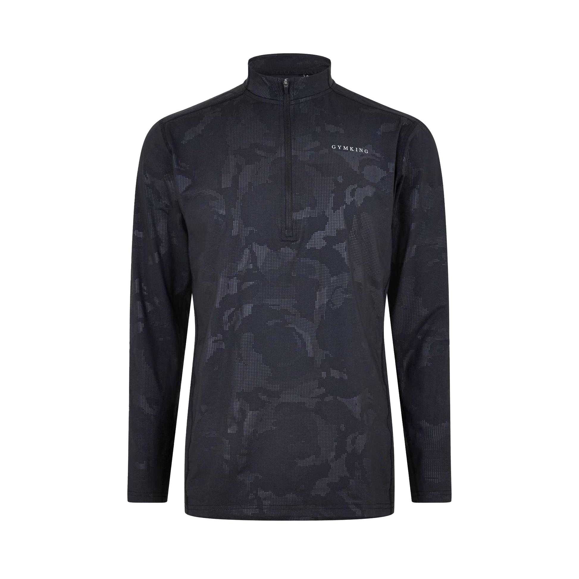 Black - Front - Gym King Mens Camo Funnel Neck Top