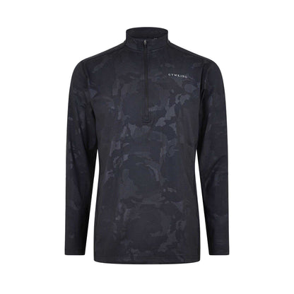 Black - Front - Gym King Mens Camo Funnel Neck Top