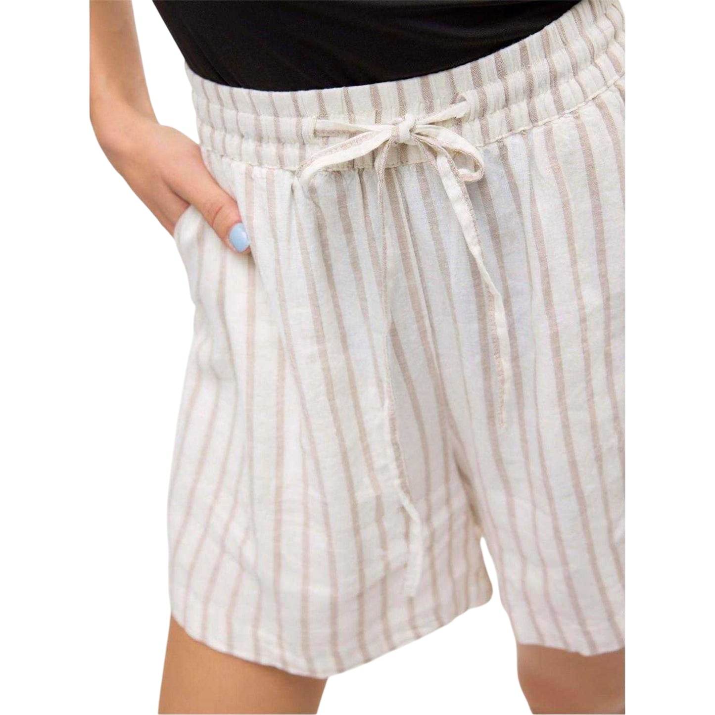 Snow White - Side - Vero Moda Womens-Ladies Linn Woven Striped Shorts