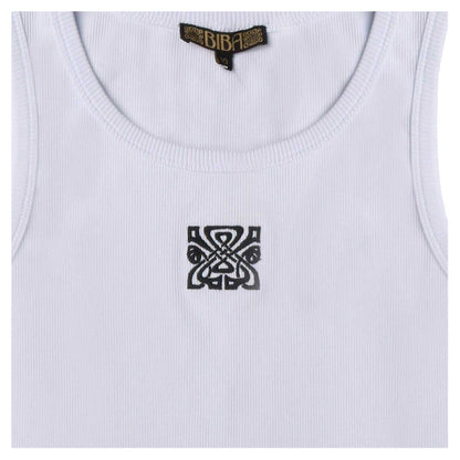 White - Side - Biba Womens-Ladies Embroidered Logo Vest Top