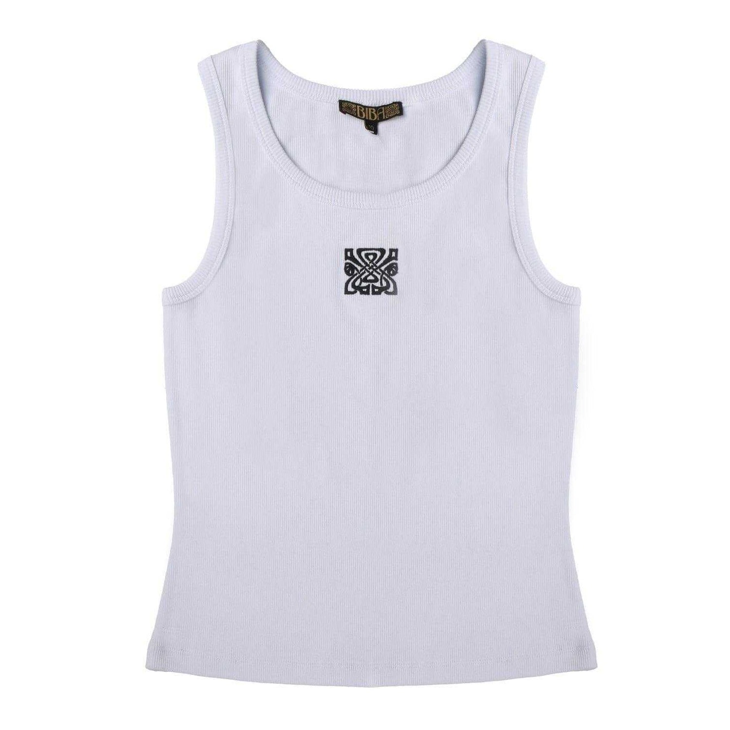 White - Front - Biba Womens-Ladies Embroidered Logo Vest Top