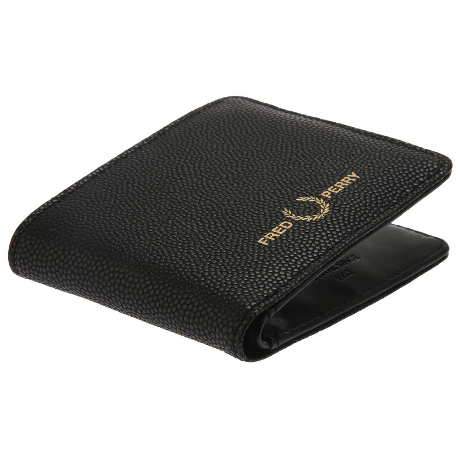 Black - Side - Fred Perry Mens Scotch Grain Leather Wallet