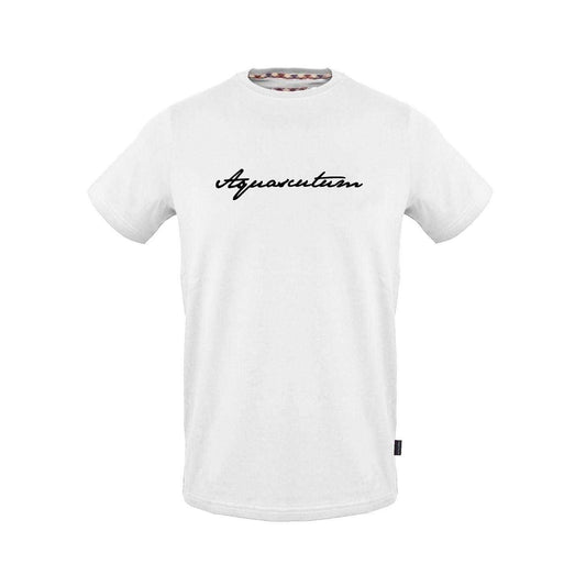 White - Front - Aquascutum Mens Logo Ribbed Collar T-Shirt