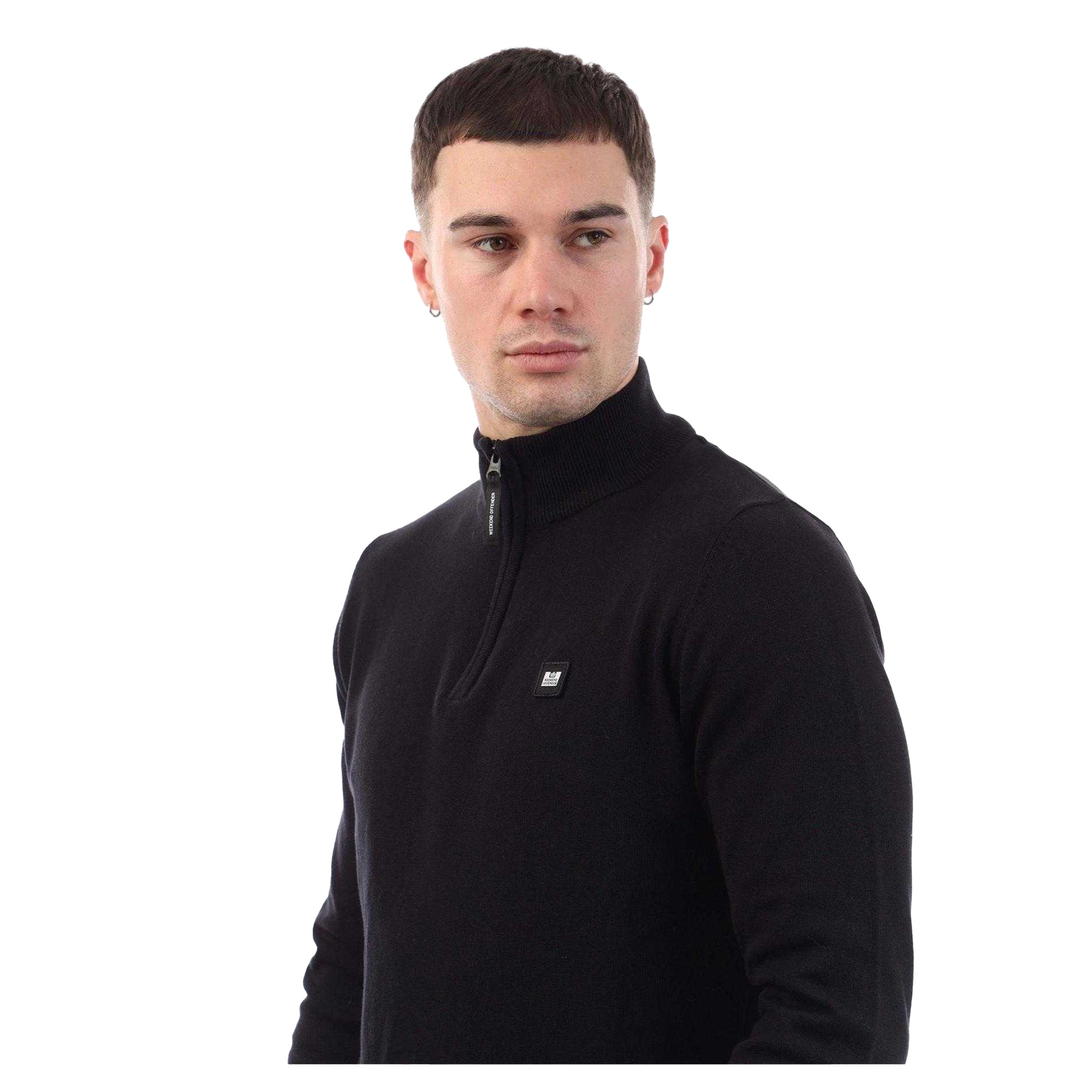 Black - Side - Weekend Offender Mens Paraguay Knitted Quarter Zip Jumper