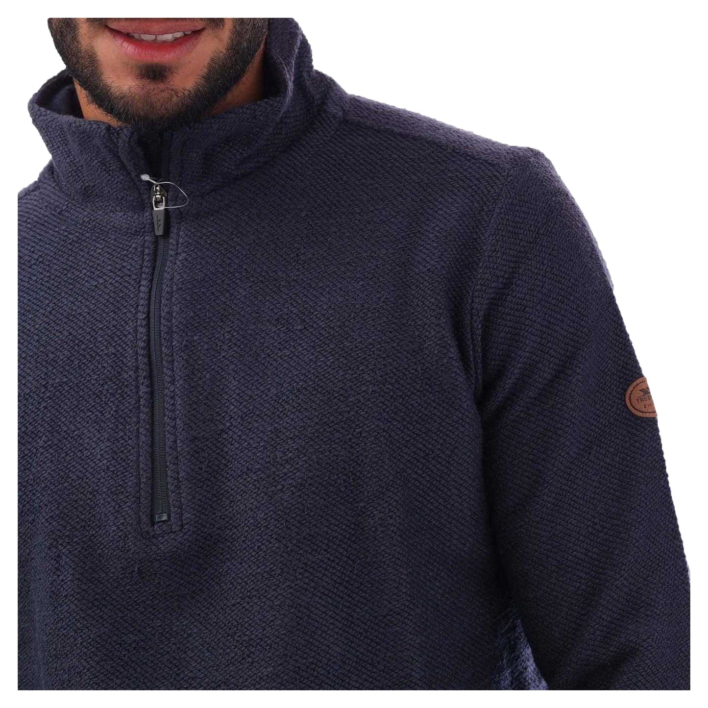 Navy - Side - Trespass Mens Textured Knit Half Zip Fleece Top