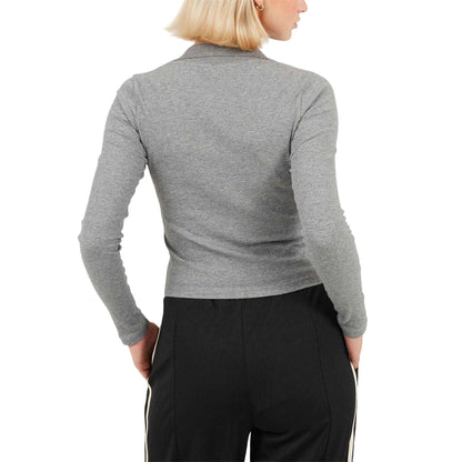Grey Marl - Back - Brave Soul Womens-Ladies Collared Scoop Neck Long-Sleeved Top