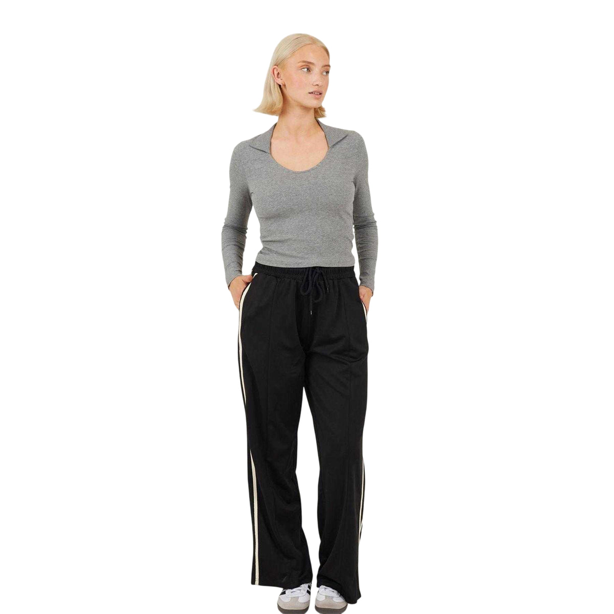 Grey Marl - Side - Brave Soul Womens-Ladies Collared Scoop Neck Long-Sleeved Top