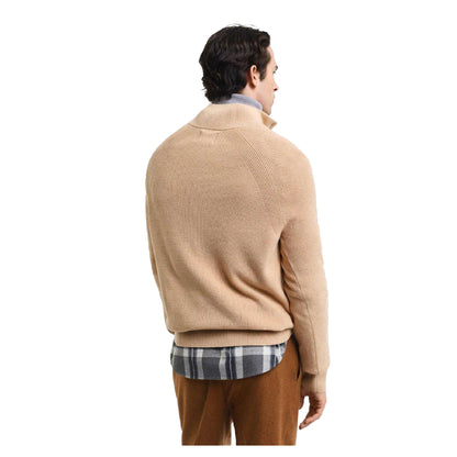 Khaki - Back - Gant Mens Wool Blend Half Zip Fleece Top