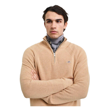 Khaki - Side - Gant Mens Wool Blend Half Zip Fleece Top