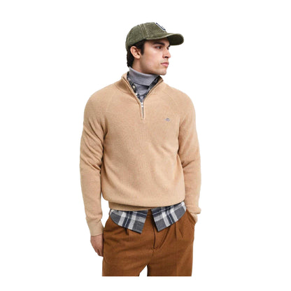 Khaki - Lifestyle - Gant Mens Wool Blend Half Zip Fleece Top