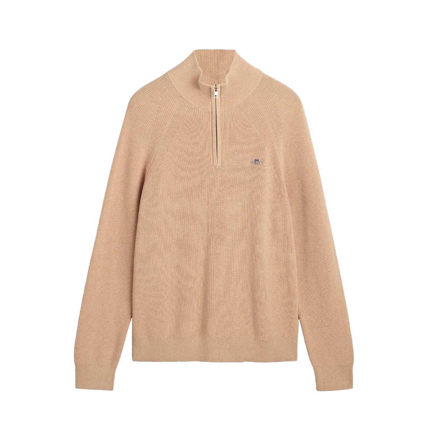 Khaki - Front - Gant Mens Wool Blend Half Zip Fleece Top