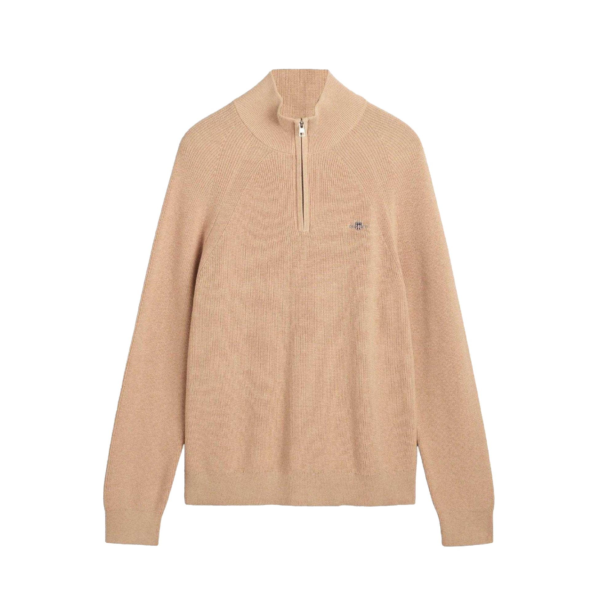Khaki - Front - Gant Mens Wool Blend Half Zip Fleece Top