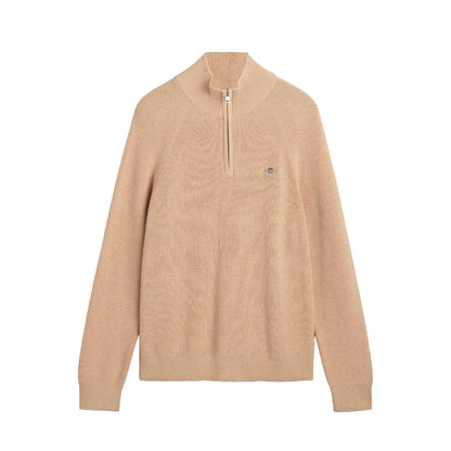 Khaki - Front - Gant Mens Wool Blend Half Zip Fleece Top