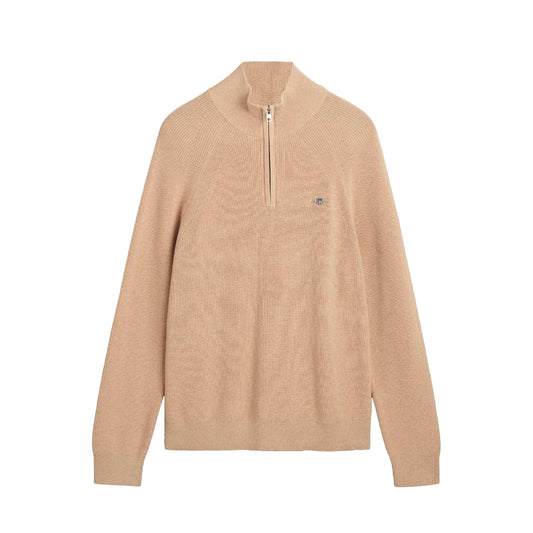 Khaki - Front - Gant Mens Wool Blend Half Zip Fleece Top