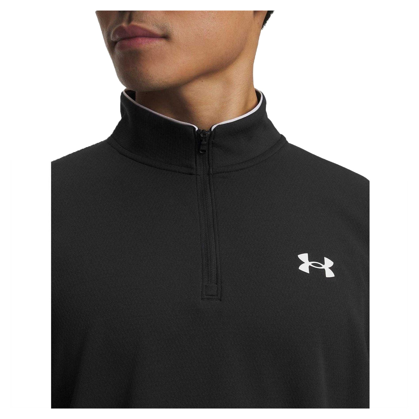 Black-White - Side - Under Armour Mens Matchplay Quarter Zip Fleece Top