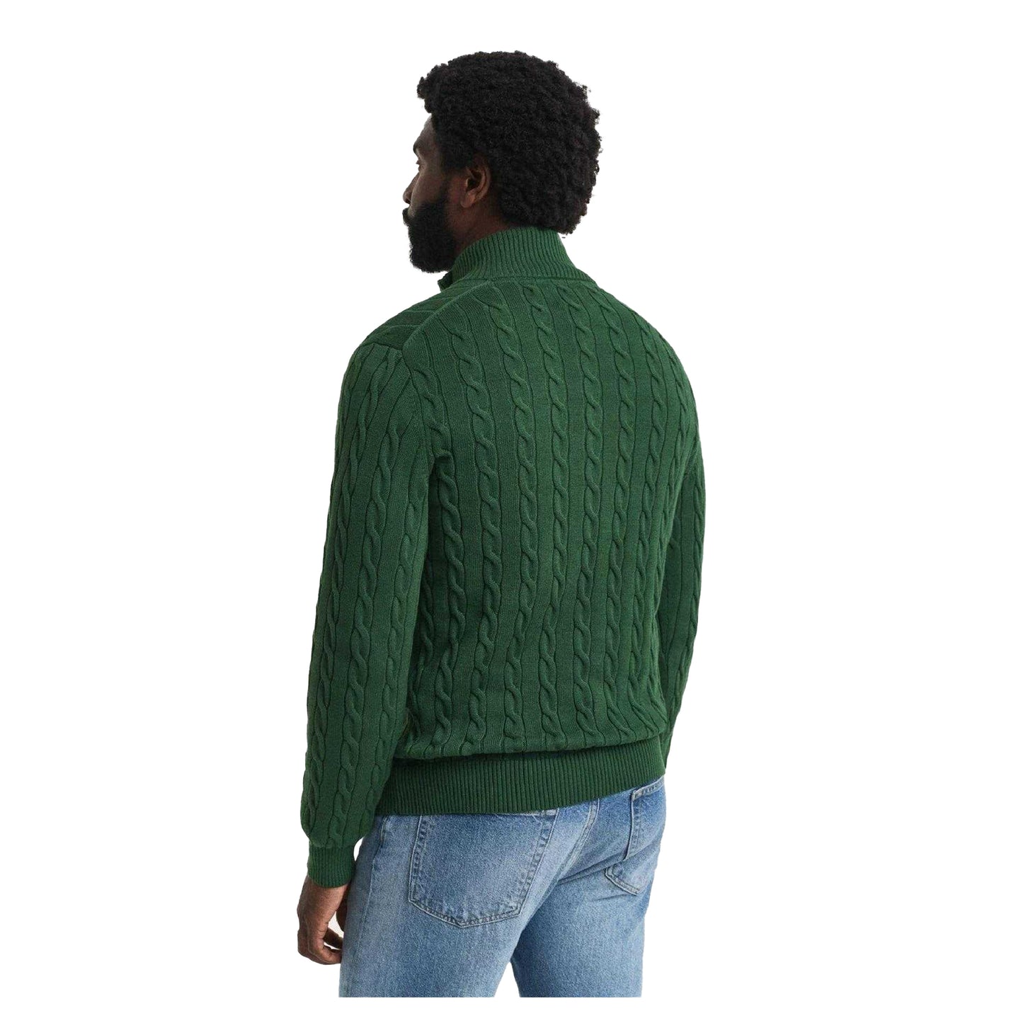 Green - Back - Gant Mens Cable Knit Half Zip Jumper