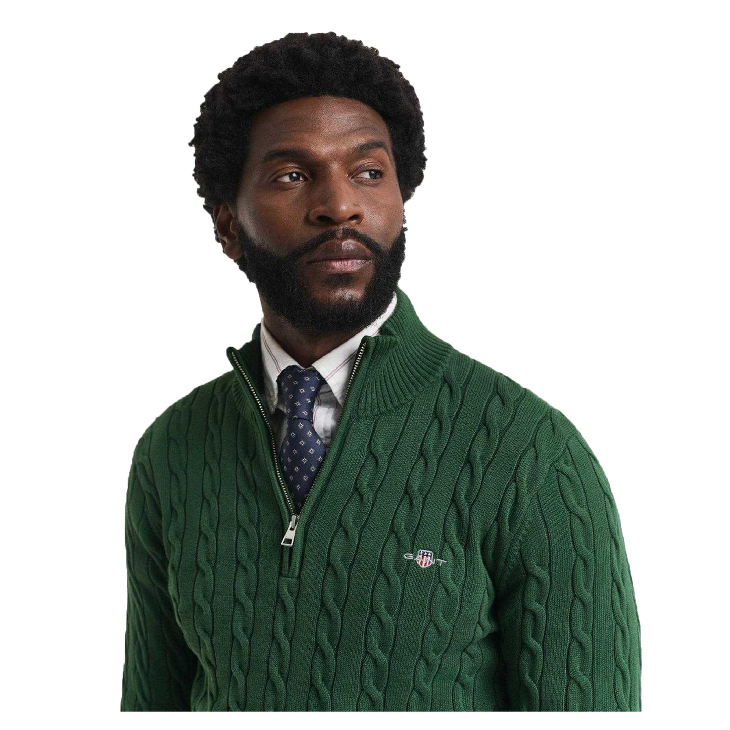 Green - Side - Gant Mens Cable Knit Half Zip Jumper