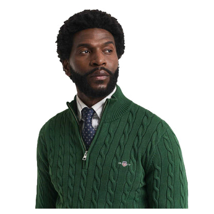 Green - Side - Gant Mens Cable Knit Half Zip Jumper