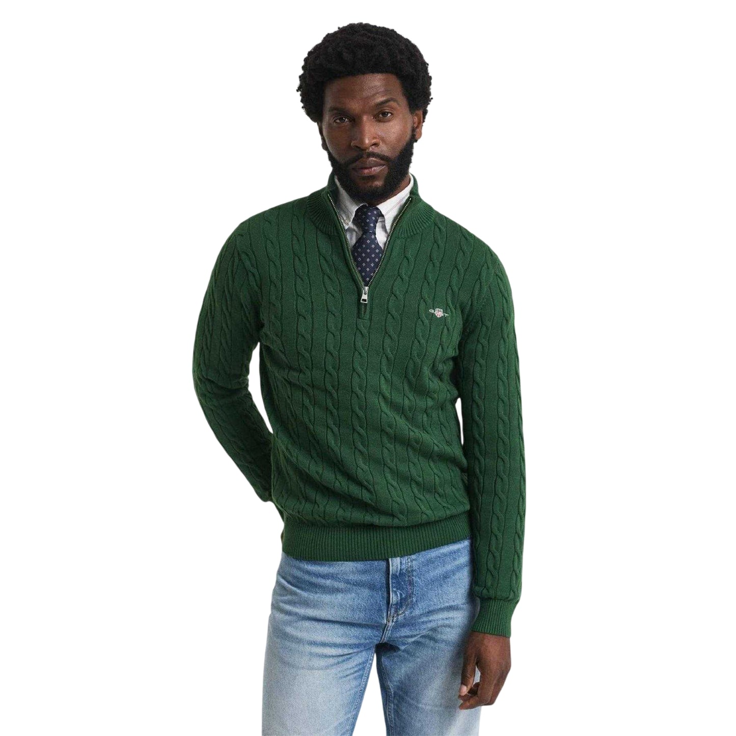 Green - Lifestyle - Gant Mens Cable Knit Half Zip Jumper