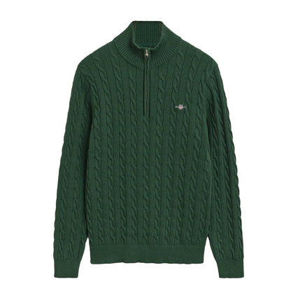 Green - Front - Gant Mens Cable Knit Half Zip Jumper