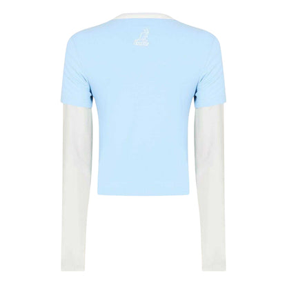 Blue - Back - Kangol Womens-Ladies Contrast Cropped Slim Layered Sleeve T-Shirt