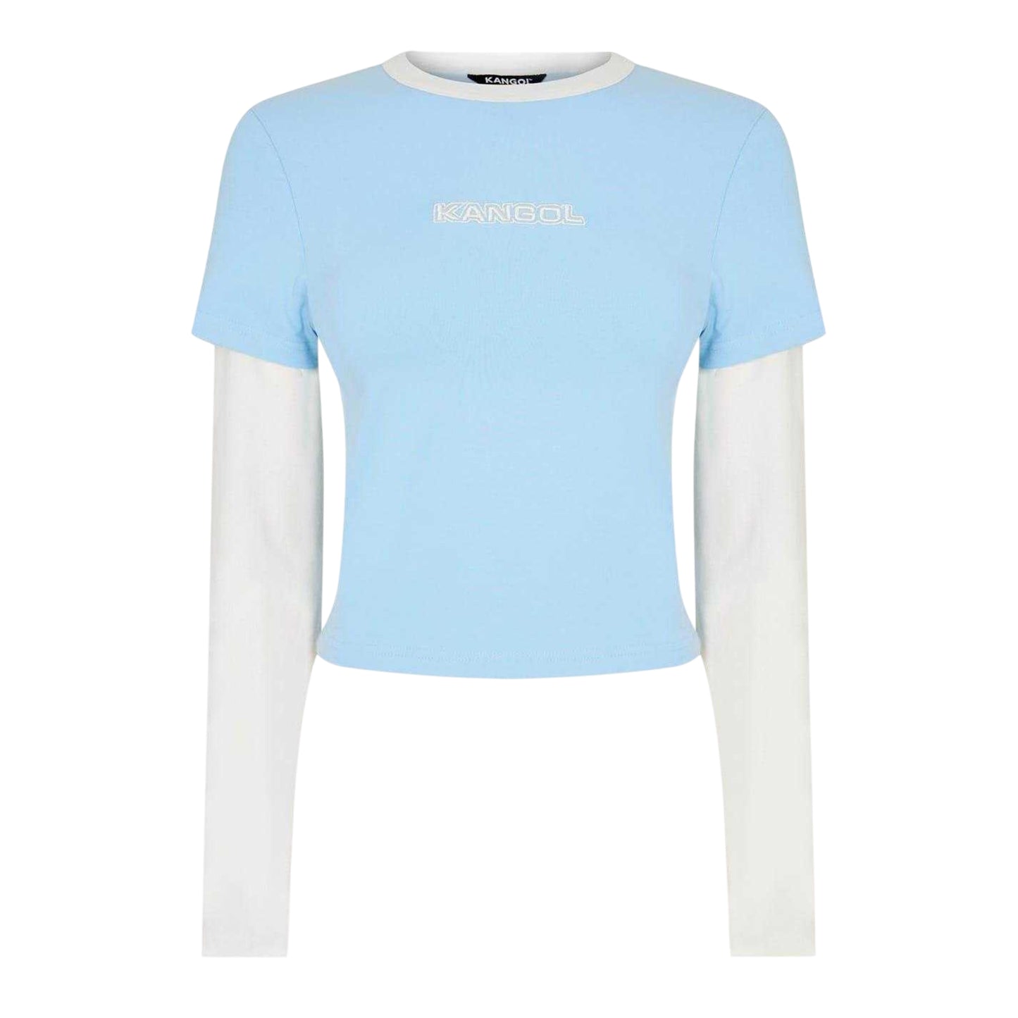 Blue - Front - Kangol Womens-Ladies Contrast Cropped Slim Layered Sleeve T-Shirt