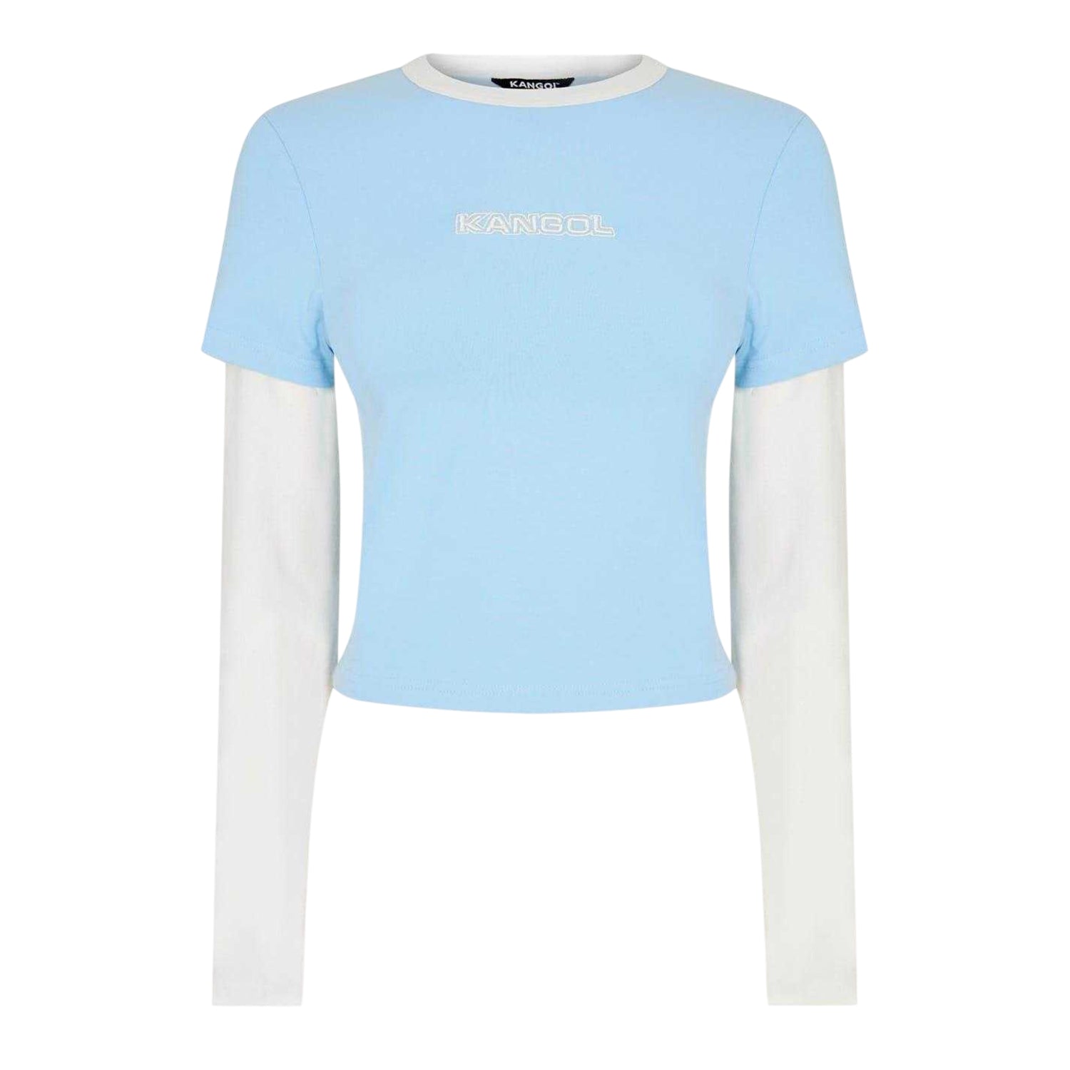 Blue - Front - Kangol Womens-Ladies Contrast Cropped Slim Layered Sleeve T-Shirt