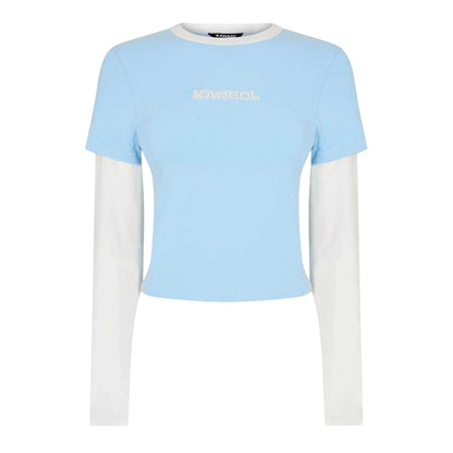 Blue - Front - Kangol Womens-Ladies Contrast Cropped Slim Layered Sleeve T-Shirt