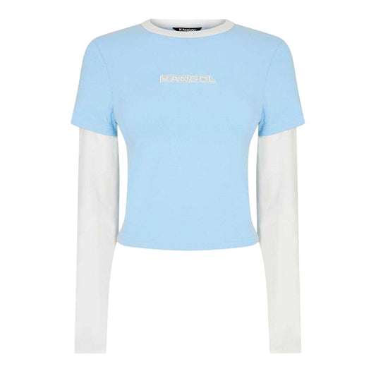Blue - Front - Kangol Womens-Ladies Contrast Cropped Slim Layered Sleeve T-Shirt