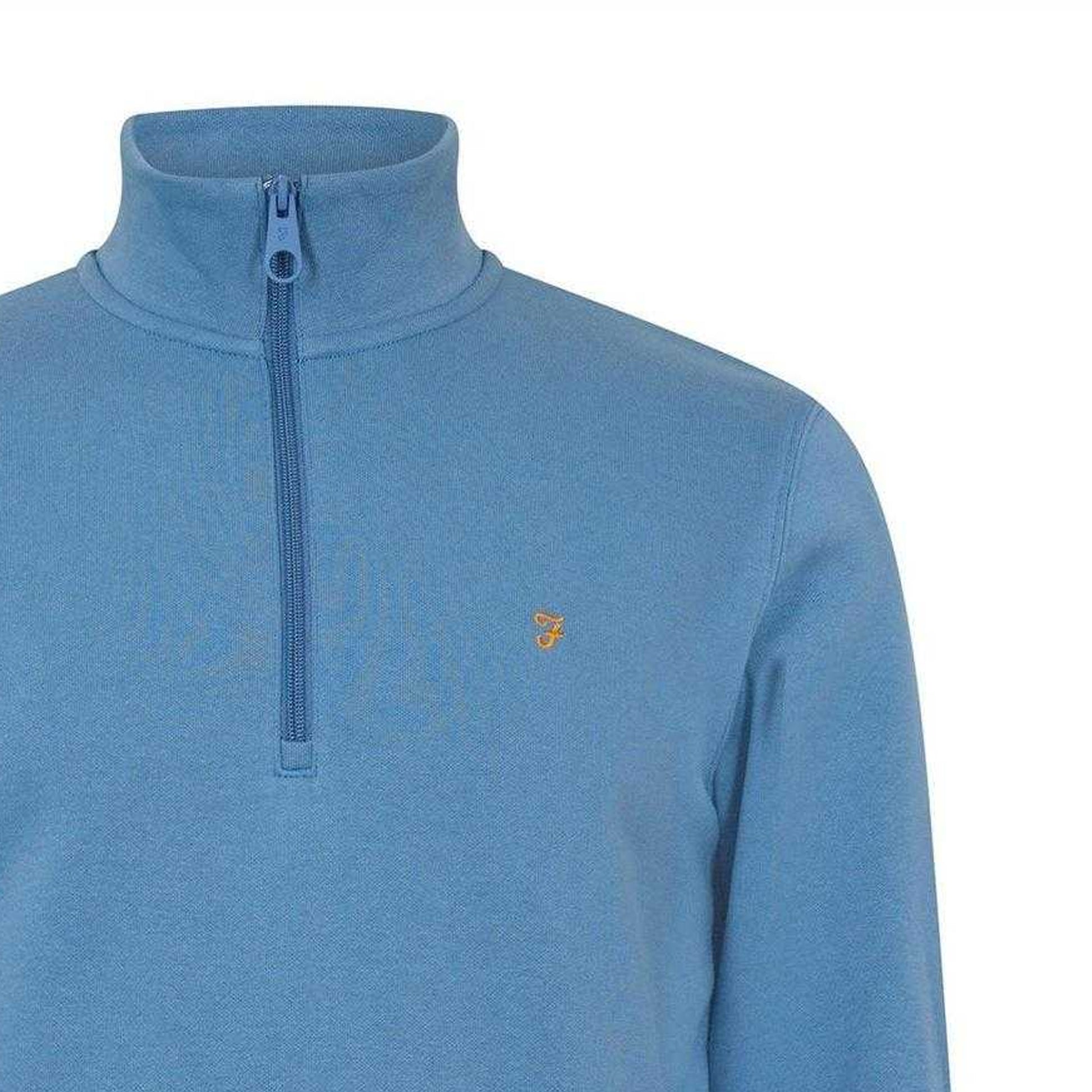 Blue - Back - Farah Mens Wilsdon Fleece Quarter Zip Sweatshirt