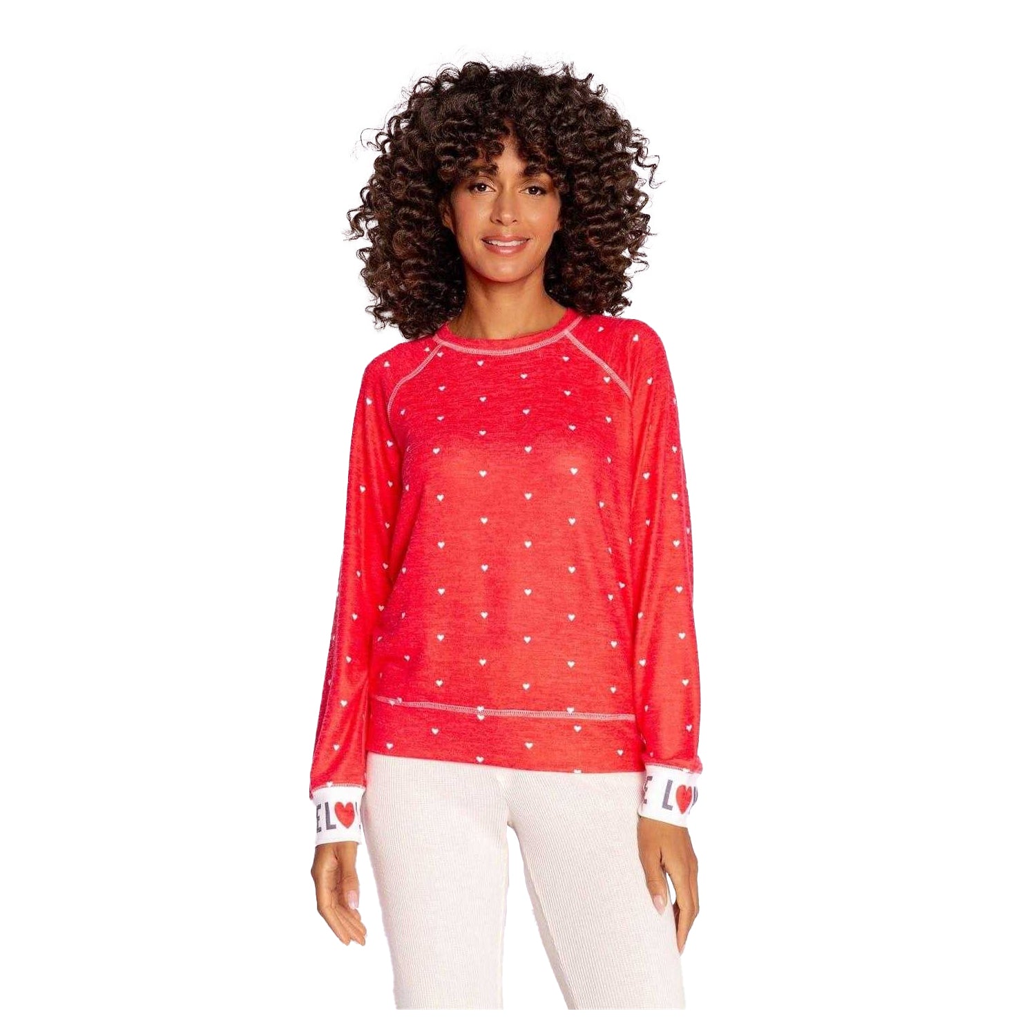 Red - Front - PJ Salvage Womens-Ladies Loved Hearts Relaxed Fit Raglan Pullover