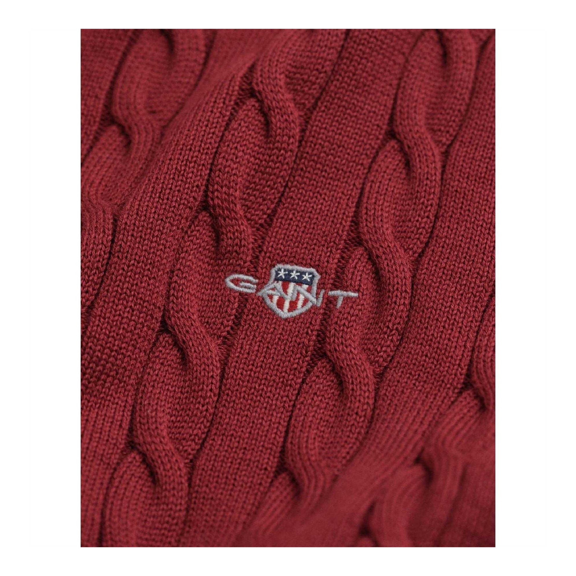 Red - Side - Gant Mens Cable Knit Half Zip Regular Jumper