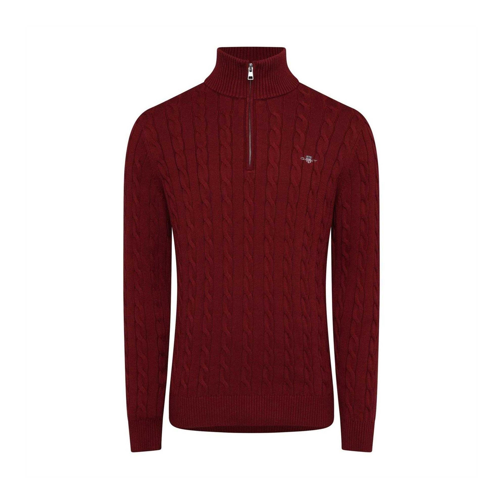 Red - Front - Gant Mens Cable Knit Half Zip Regular Jumper