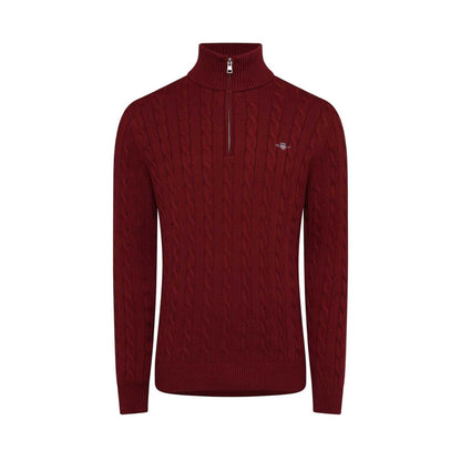 Red - Front - Gant Mens Cable Knit Half Zip Regular Jumper
