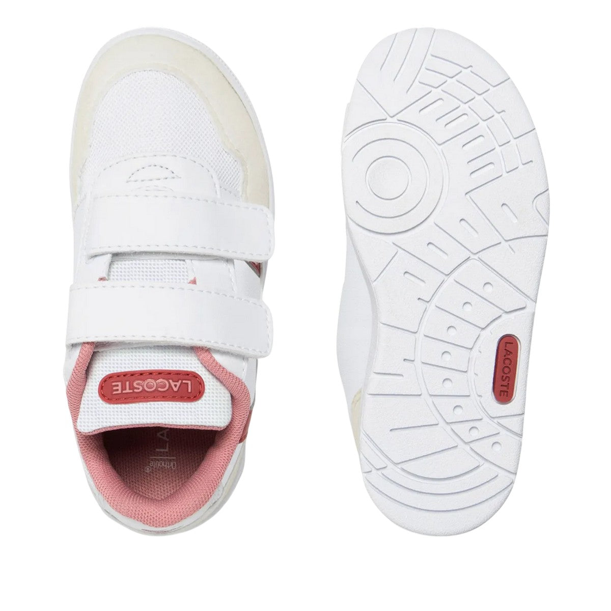 White-Pink - Lifestyle - Lacoste Childrens-Kids T-Clip Synthetic Suede Trainers