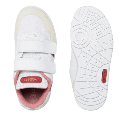 White-Pink - Lifestyle - Lacoste Childrens-Kids T-Clip Synthetic Suede Trainers