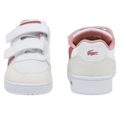 White-Pink - Side - Lacoste Childrens-Kids T-Clip Synthetic Suede Trainers