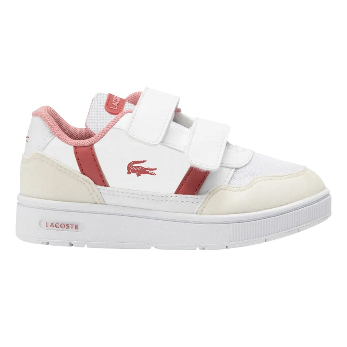 White-Pink - Back - Lacoste Childrens-Kids T-Clip Synthetic Suede Trainers