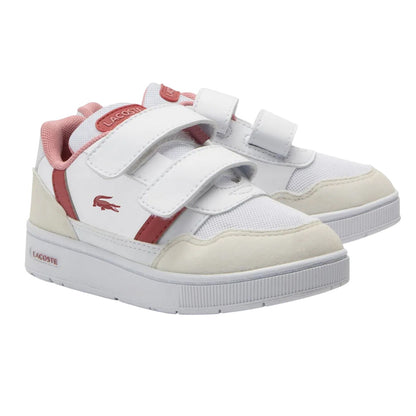 White-Pink - Front - Lacoste Childrens-Kids T-Clip Synthetic Suede Trainers